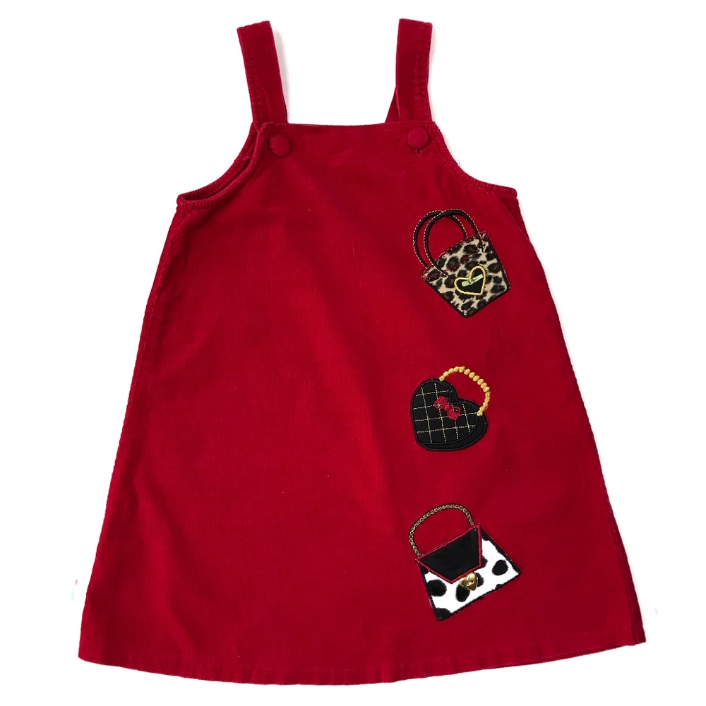 [Rare, Too!] Red Corduroy Dress with Purse Designs